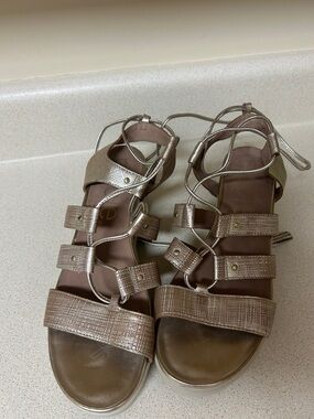 Nicole Metallic Bronze Lace-Up Gladiator Sandals